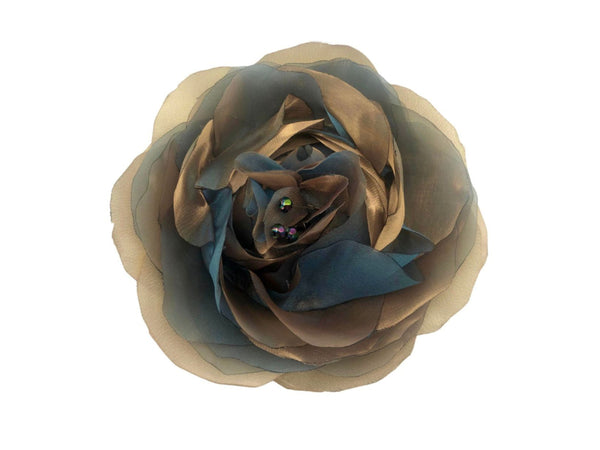 Brosa albastru&auriu din organza