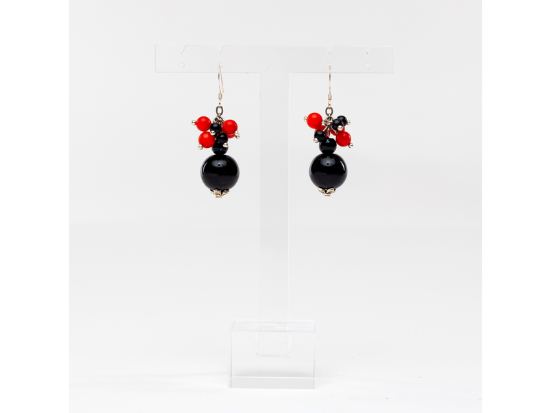 Onyx and Red Coral Earrings