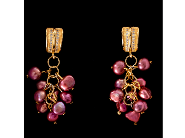 Bulgarian earrings with fuchsia pearls