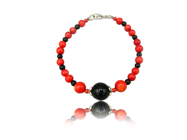 Red Onyx and Coral Bracelet
